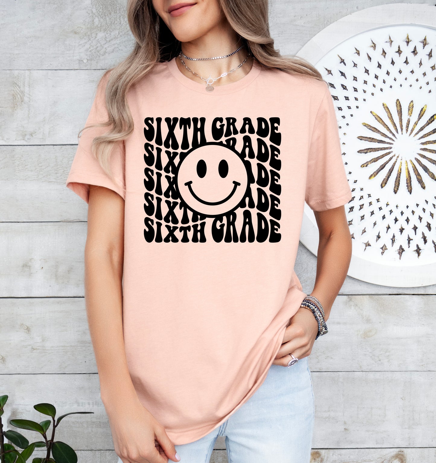Retro Wave Sixth Grade Teacher Shirt | Light Garment