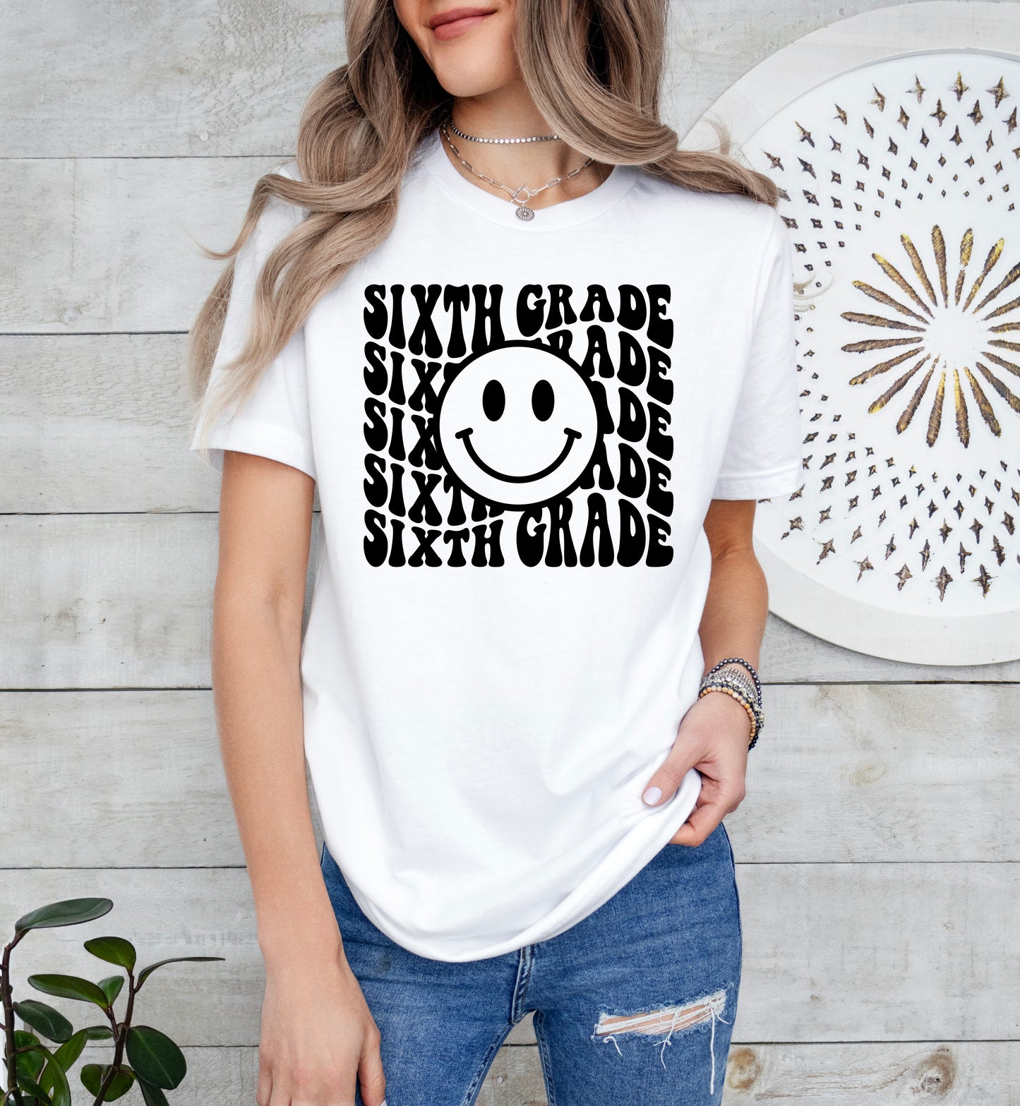 Retro Wave Sixth Grade Teacher Shirt | Light Garment