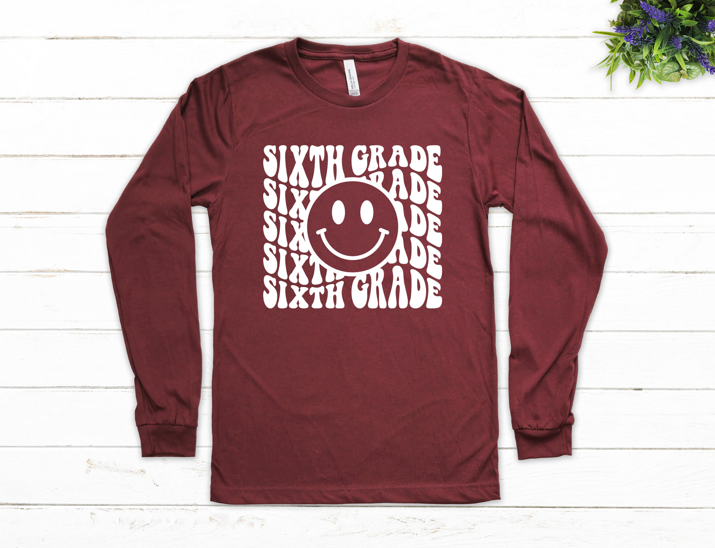 Retro Wave Sixth Grade Teacher Shirt Long Sleeve | Long Sleeve Teacher Shirt