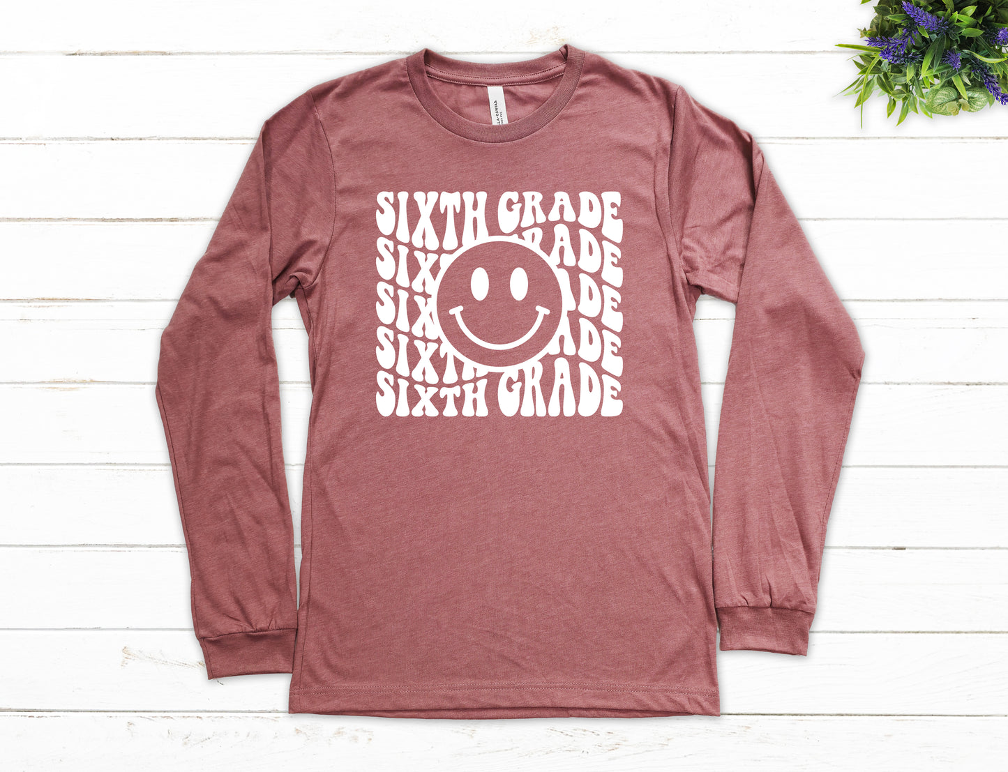Retro Wave Sixth Grade Teacher Shirt Long Sleeve | Long Sleeve Teacher Shirt