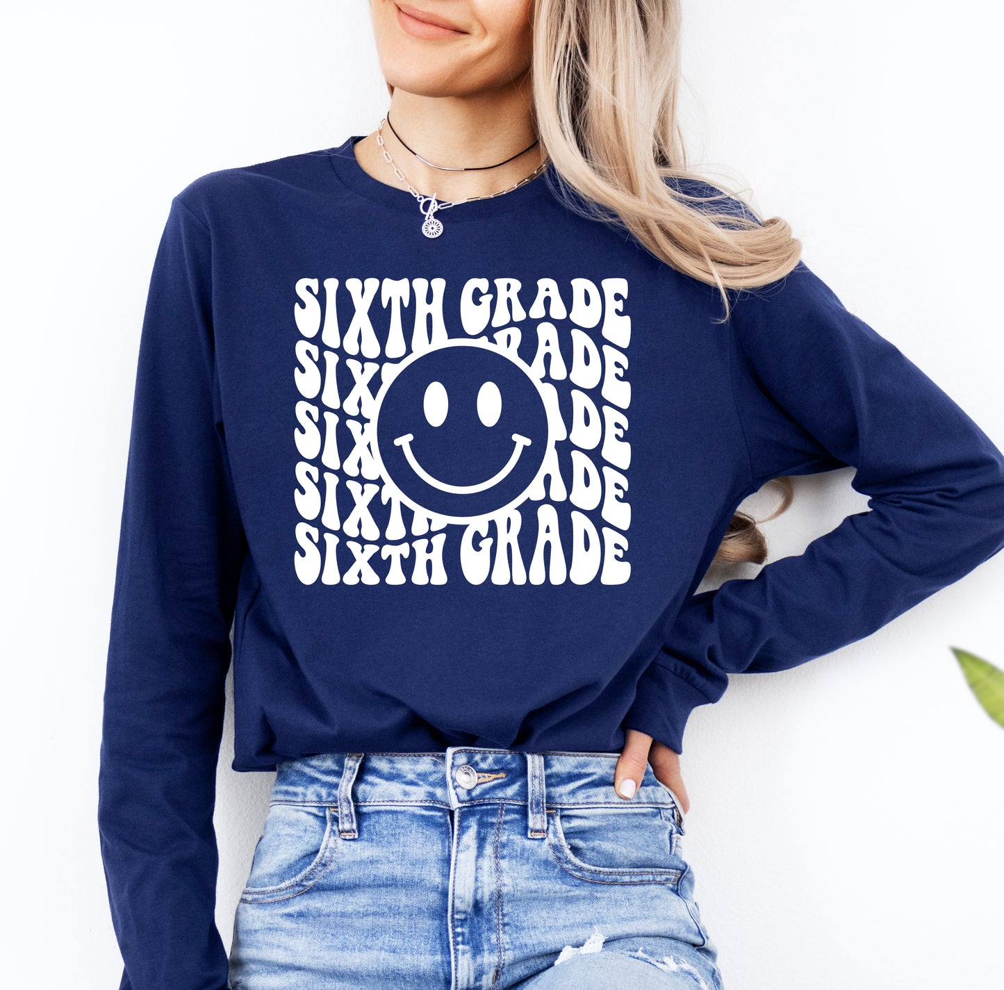 Retro Wave Sixth Grade Teacher Shirt Long Sleeve | Long Sleeve Teacher Shirt