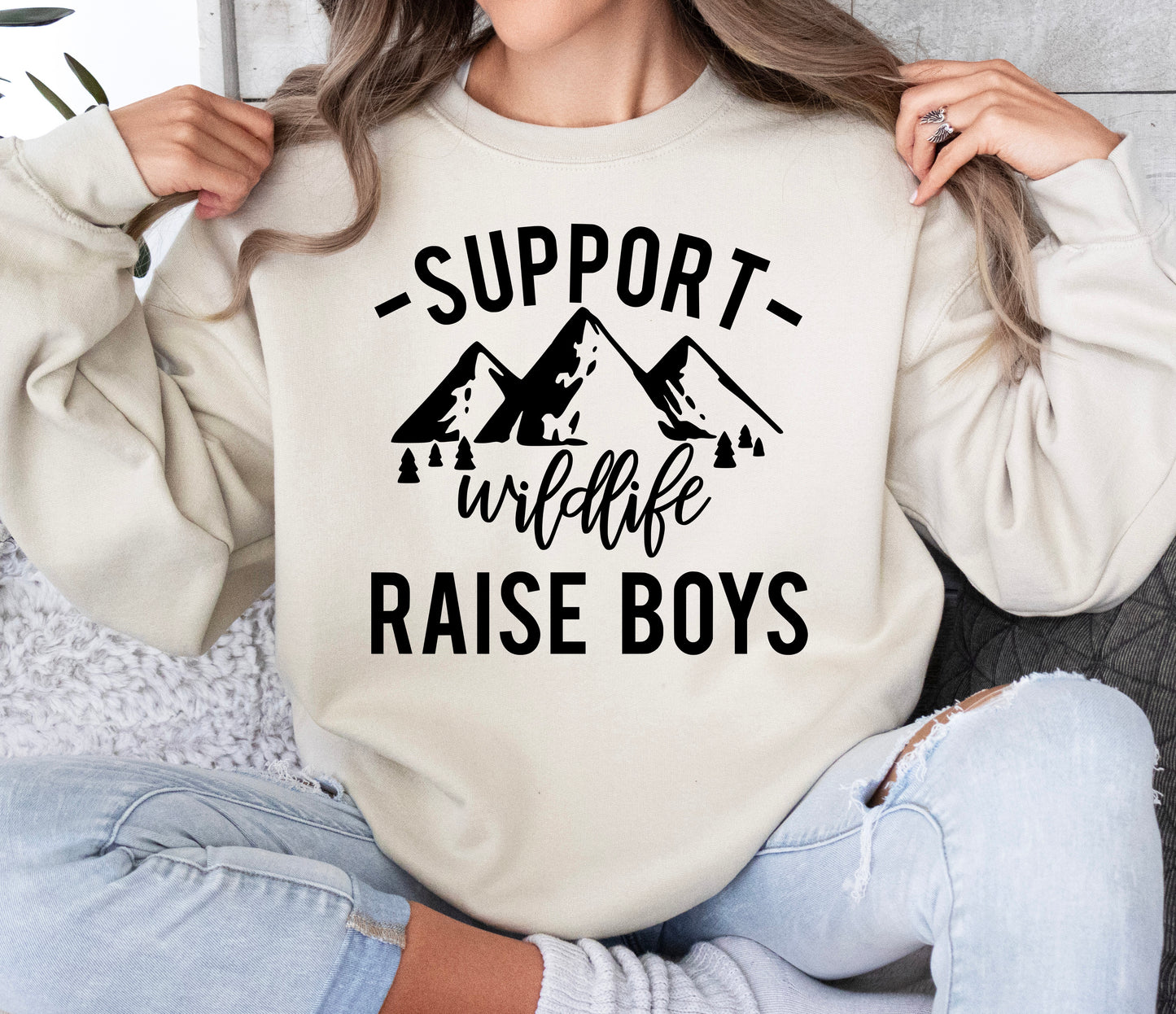 Support Wildlife Raise Boys Sweatshirt | Mom Sweatshirt