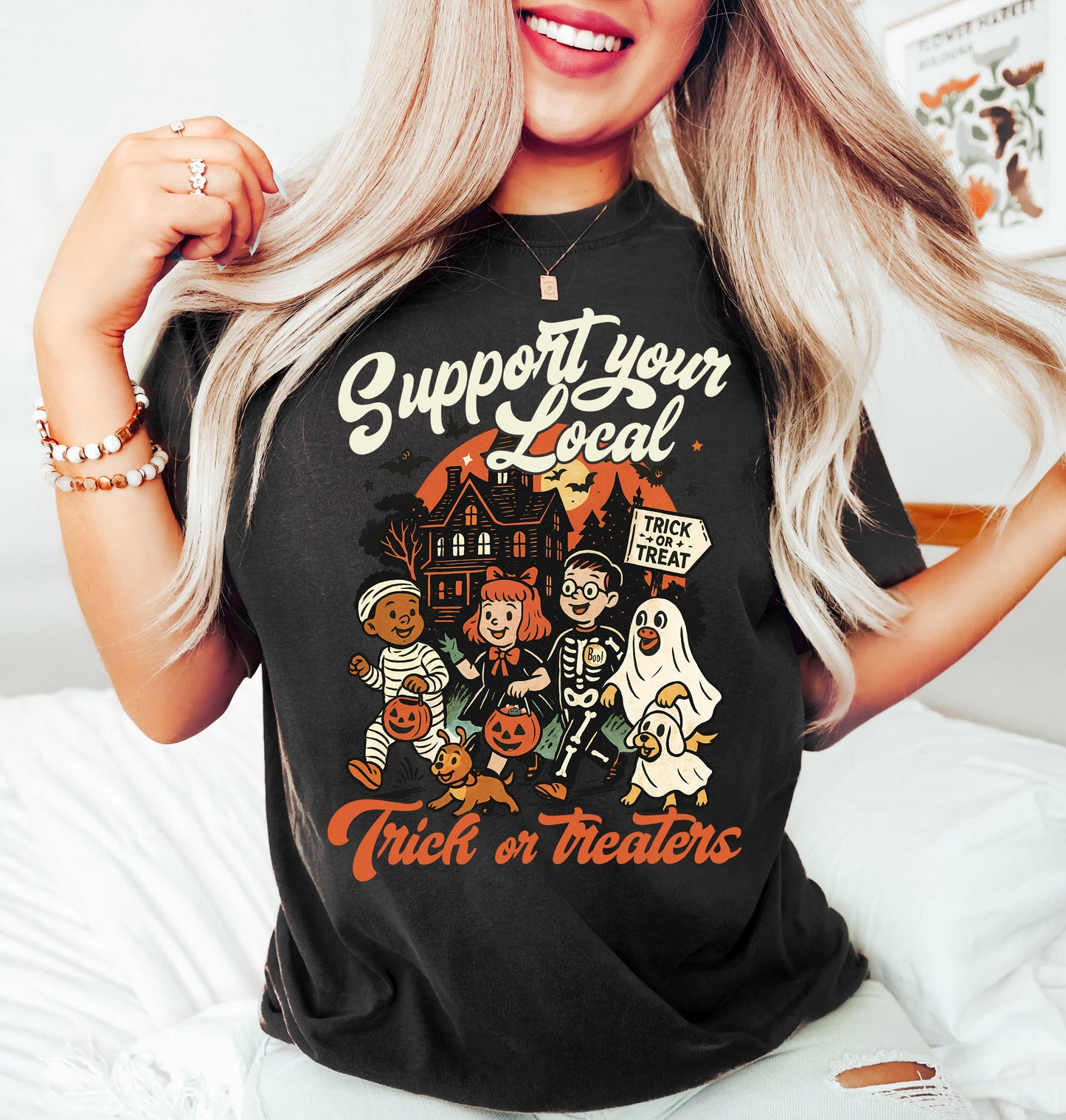 Support Your Local Trick or Treaters Vintage Style Halloween Shirt