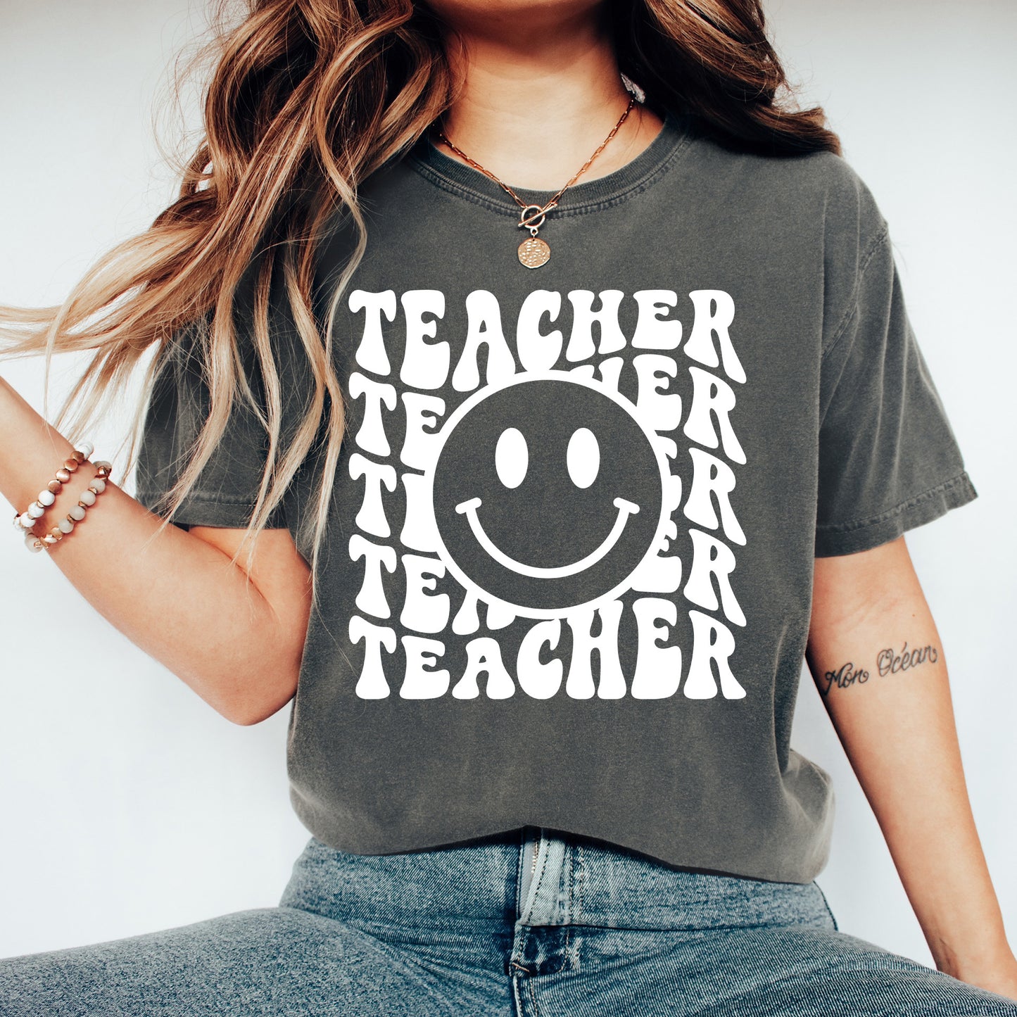 Retro Wave Teacher Shirt | Comfort Colors Vintage Style Teacher Shirt