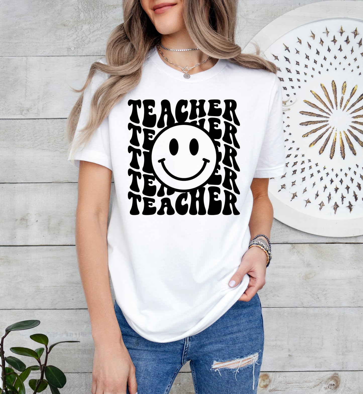 Retro Wave Teacher Shirt | Light Garment