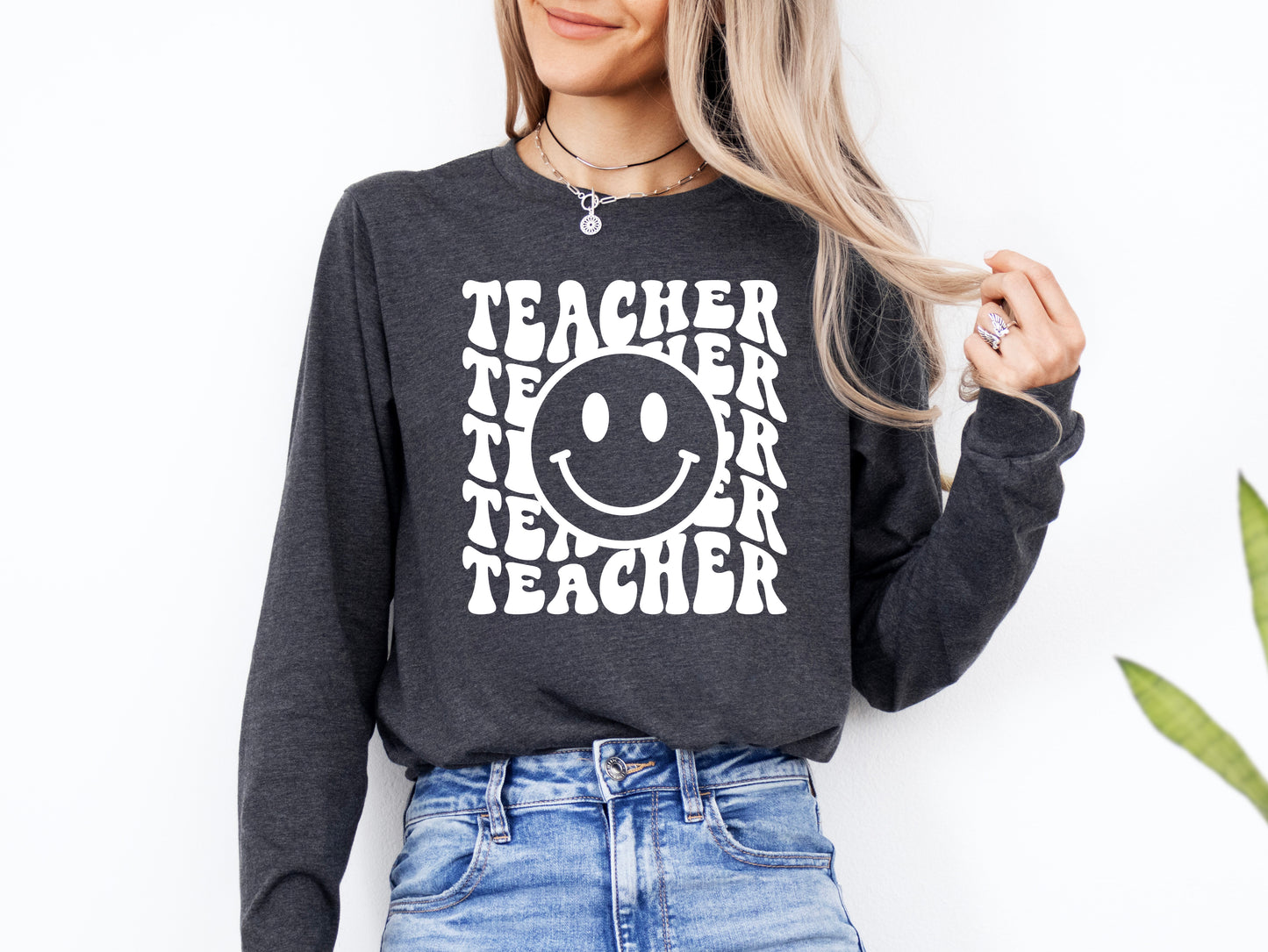 Retro Wave Teacher Shirt Long Sleeve | Long Sleeve Teacher Shirt
