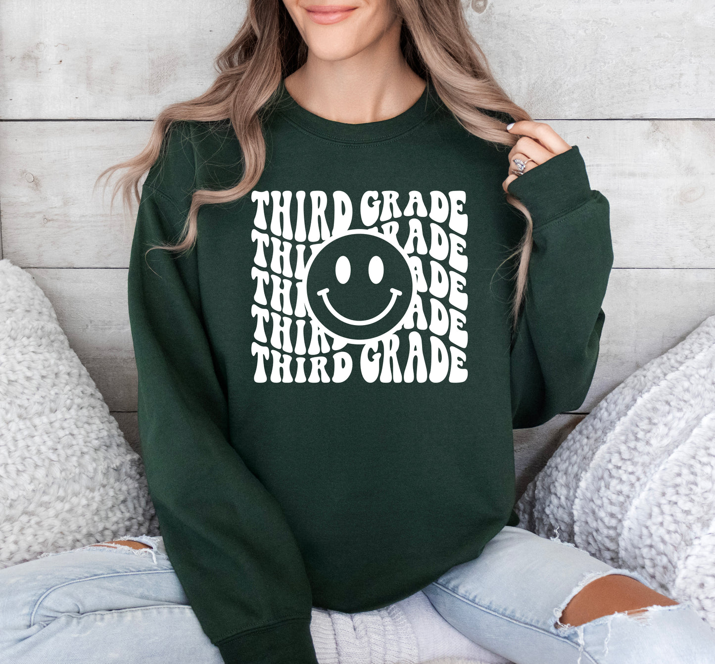 Retro Wave Third Grade Teacher Sweatshirt