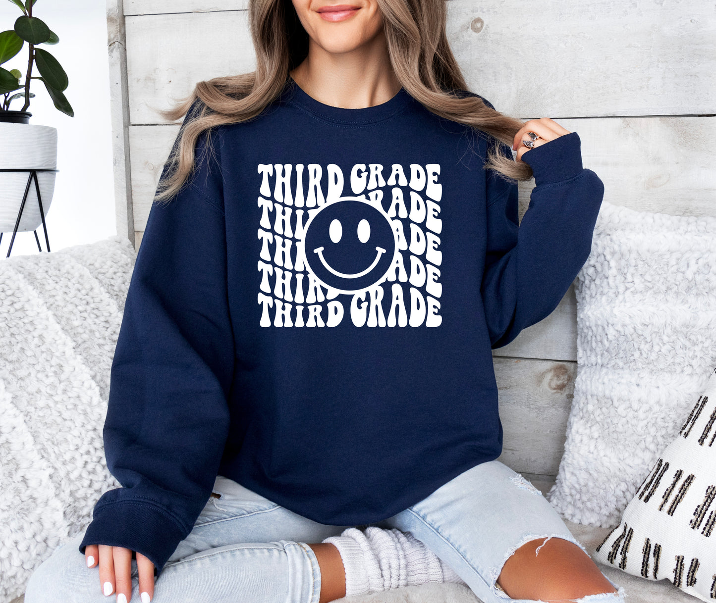 Retro Wave Third Grade Teacher Sweatshirt