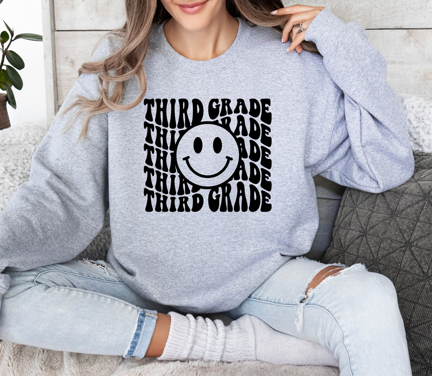 Retro Wave Third Grade Teacher Sweatshirt