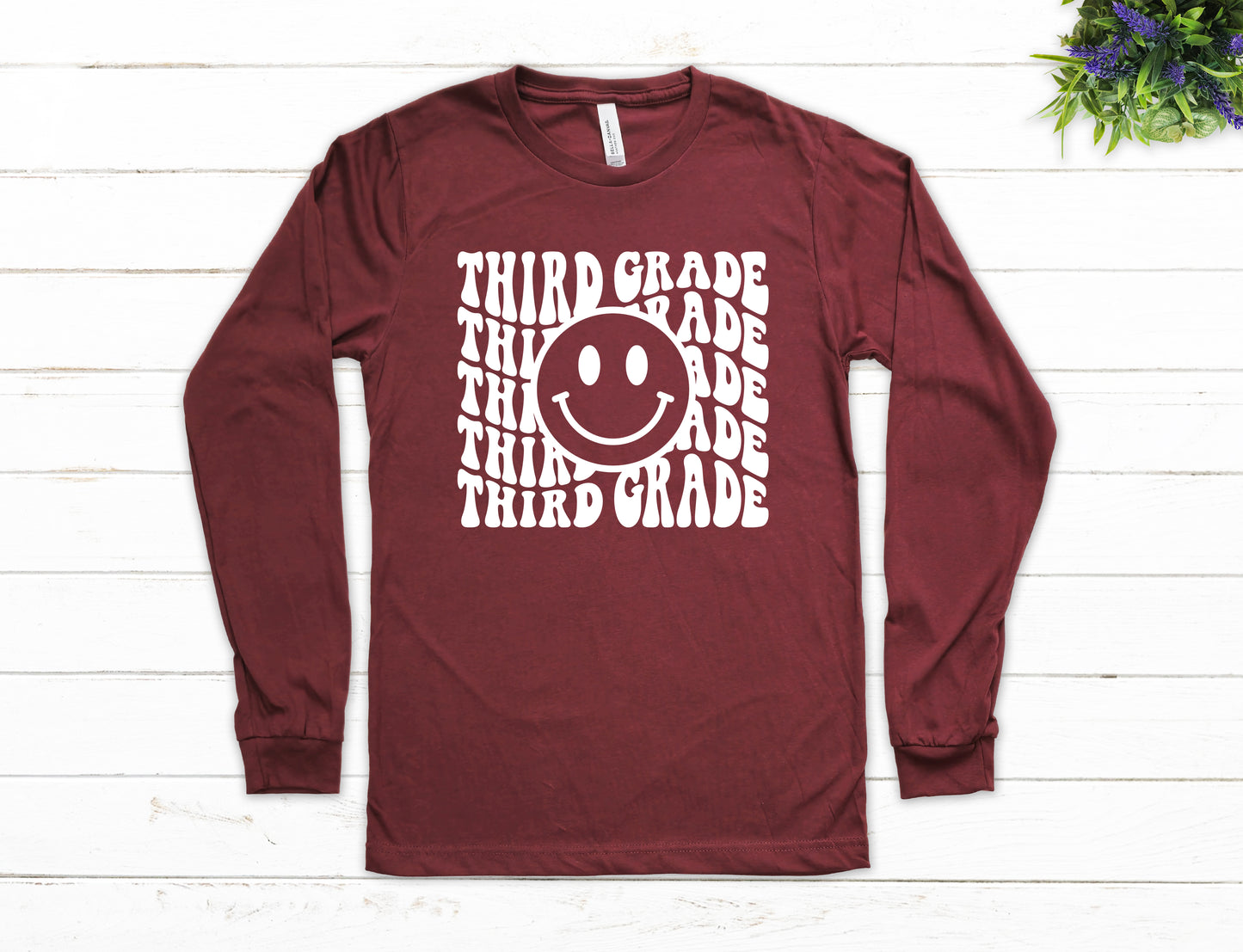Retro Wave Third Grade Teacher Shirt Long Sleeve | Long Sleeve Teacher Shirt