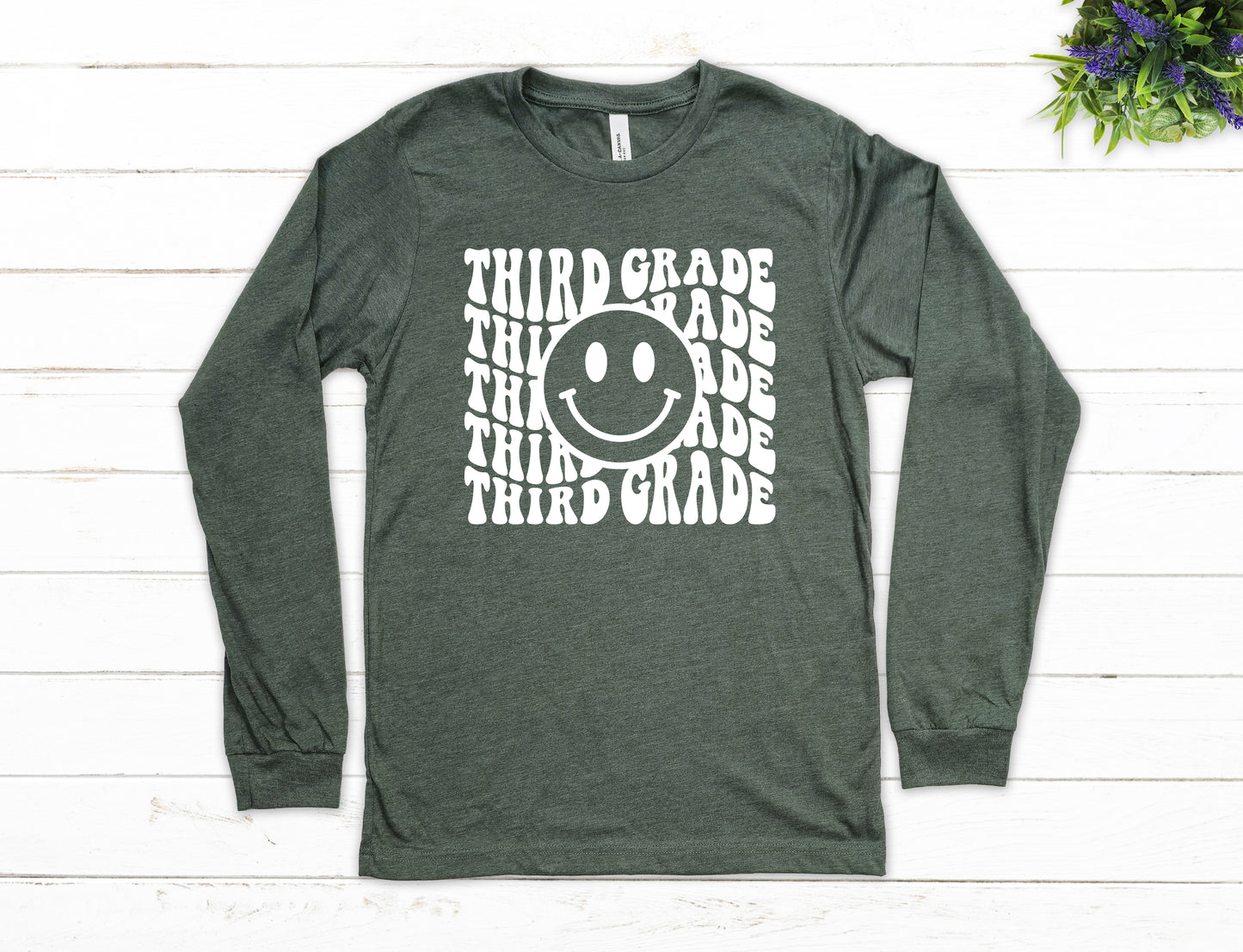 Retro Wave Third Grade Teacher Shirt Long Sleeve | Long Sleeve Teacher Shirt