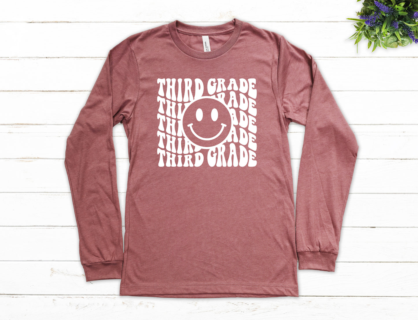 Retro Wave Third Grade Teacher Shirt Long Sleeve | Long Sleeve Teacher Shirt