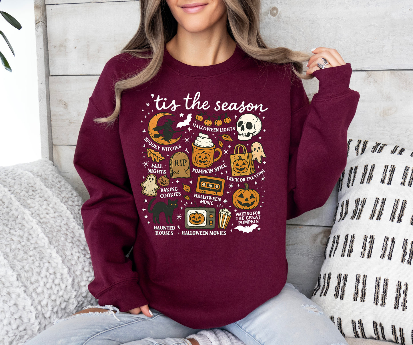 Tis The Season Vintage Style Graphic Halloween Sweatshirt