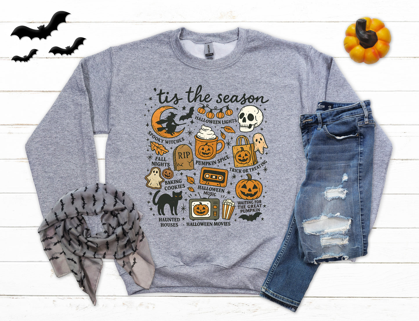 Tis The Season Vintage Style Graphic Halloween Sweatshirt