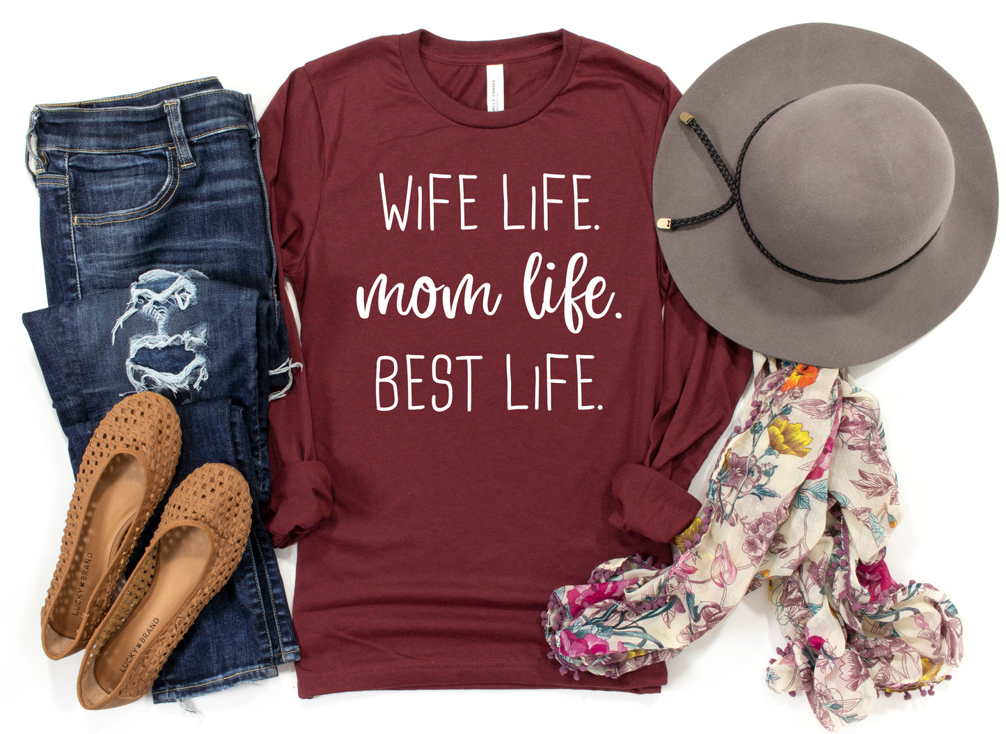 Wife Life Mom Life Best Life Shirt Long Sleeve | Long Sleeve Mom Shirt