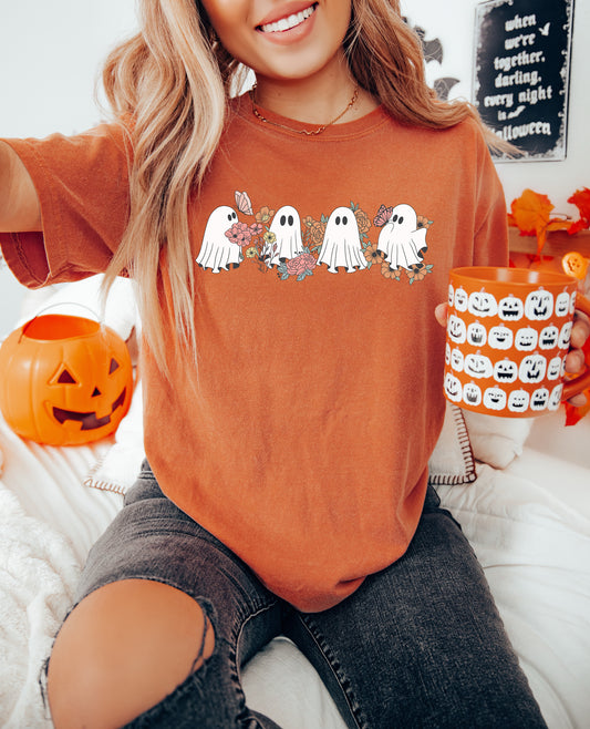 Cute Floral Ghosts Vintage Style Halloween Shirt