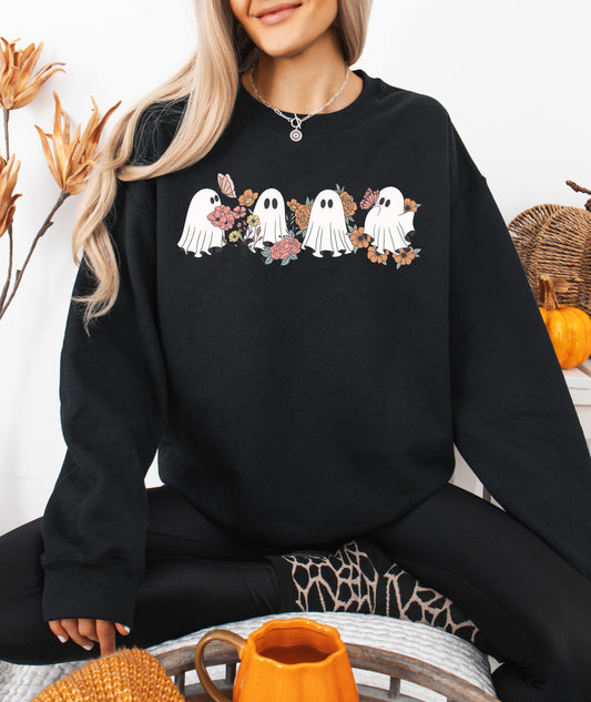 Cute Ghosts Floral Print Halloween Sweatshirt