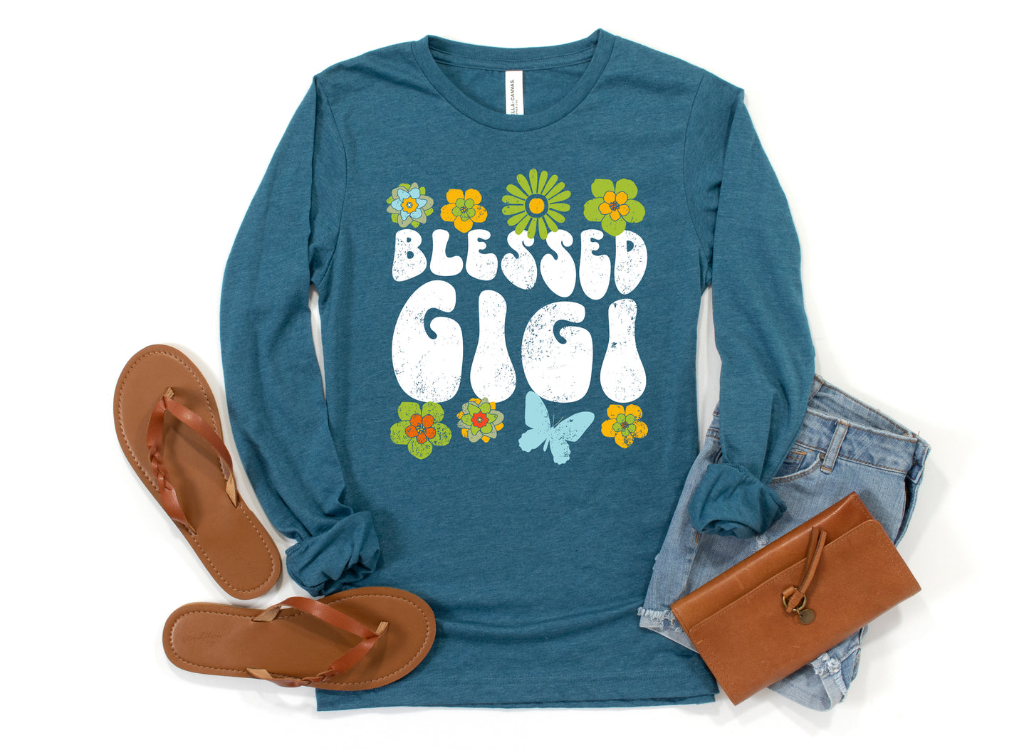Blessed Gigi Retro Flowers Shirt Long Sleeve | Long Sleeve Gigi Shirt