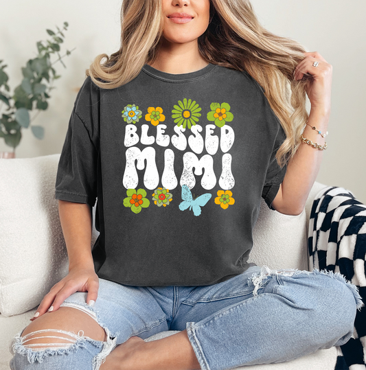 Blessed Mimi Retro Flowers Shirt | Comfort Colors Vintage Style Mimi Shirt