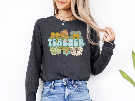 BOHO Retro Teacher Shirt Long Sleeve | Long Sleeve Teacher Shirt