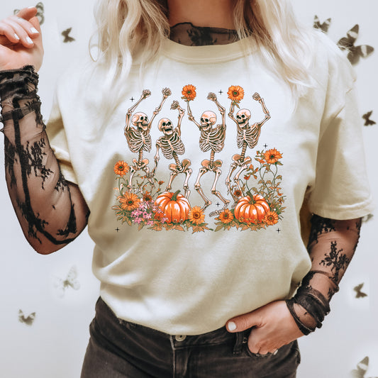 Dancing Skeletons in a Pumpkin Patch Vintage Style Shirt
