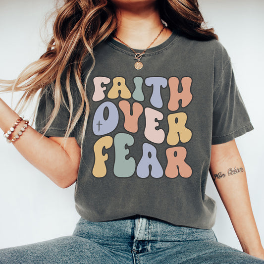 Retro Faith Over Fear Shirt | Comfort Colors Vintage Style Christian Shirt