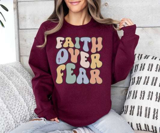 Retro Faith Over Fear Sweatshirt | Christian Sweatshirt