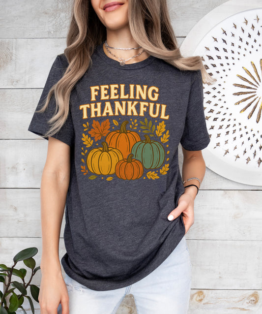 Feeling Thankful Retro Thanksgiving Shirt Pumpkin Tee