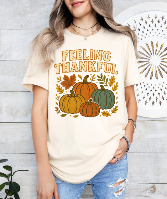 Feeling Thankful Retro Thanksgiving Shirt Pumpkin Tee | Light Garment