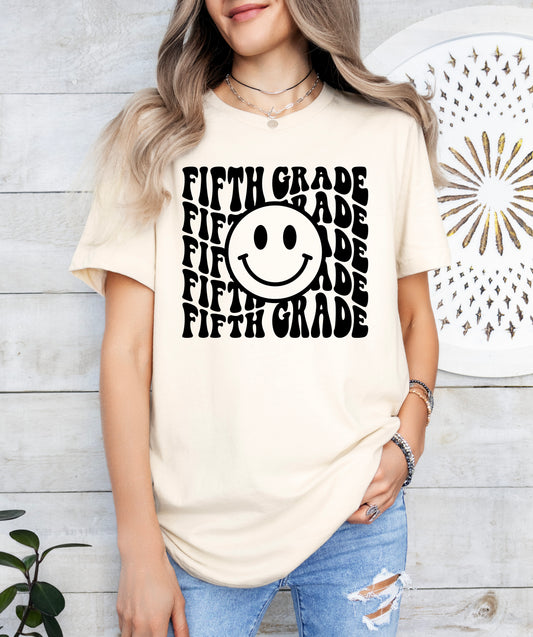 Retro Wave Fifth Grade Teacher Shirt | Light Garment