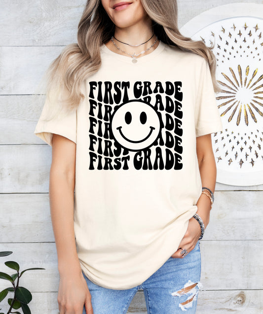 Retro Wave First Grade Teacher Shirt | Light Garment