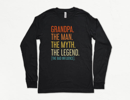 Grandpa The Man The Myth The Legend Shirt Long Sleeve | Long Sleeve Grandpa Shirt