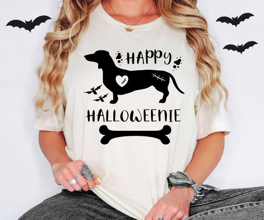 Happy Halloweenie Dachshund Lover Halloween Shirt | Light Garment