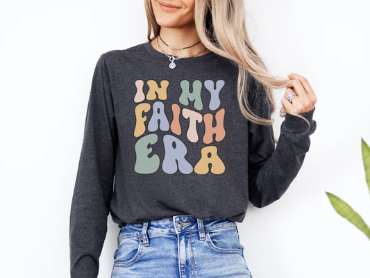 Retro In My Faith Era Shirt Long Sleeve | Long Sleeve Christian Shirt