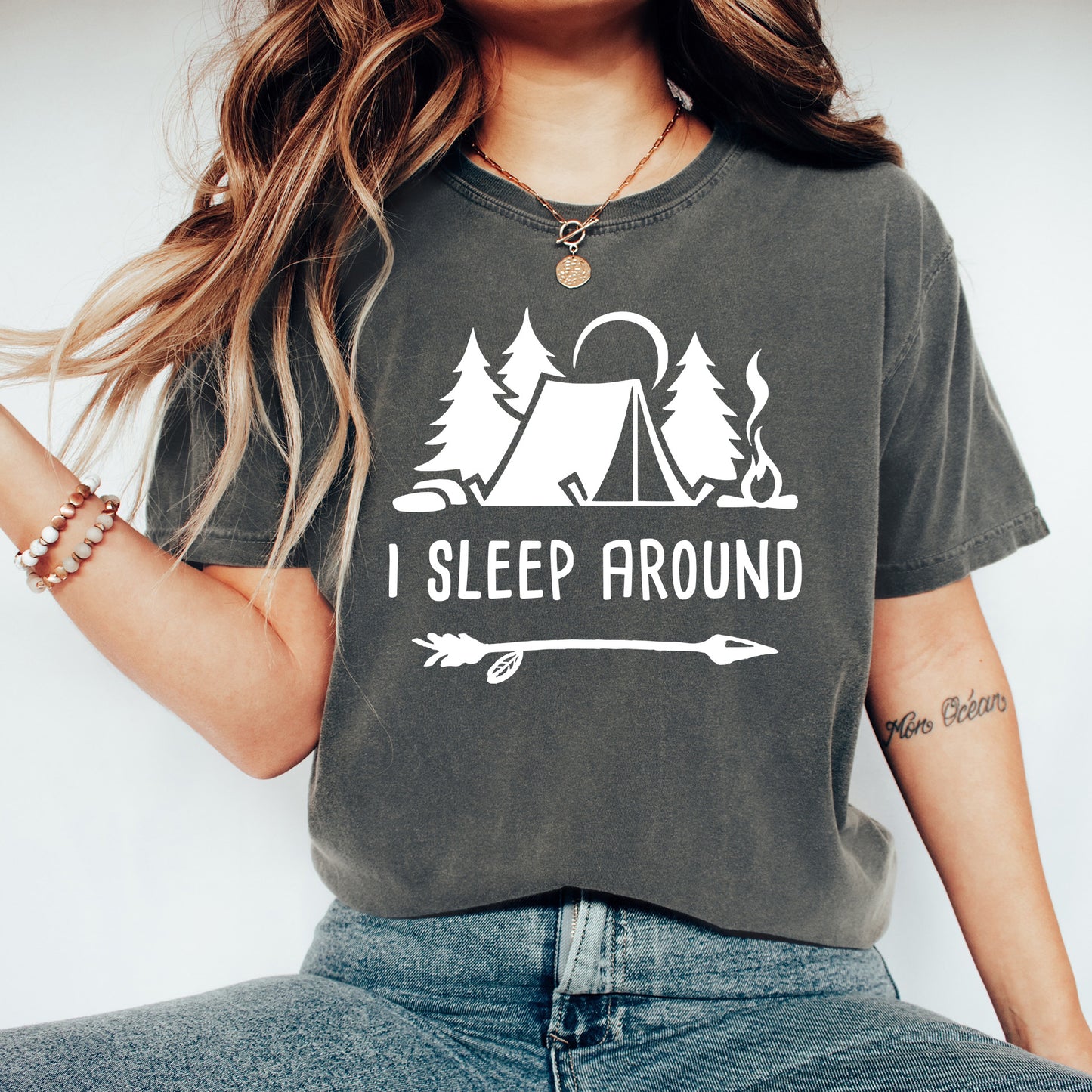 I Sleep Around | Comfort Colors Vintage Style Funny Camping Shirt