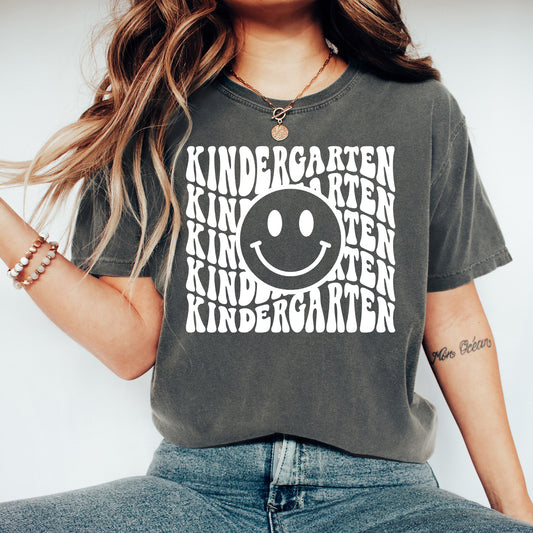 Retro Wave Kindergarten Teacher Shirt | Comfort Colors Vintage Style Teacher Shirt