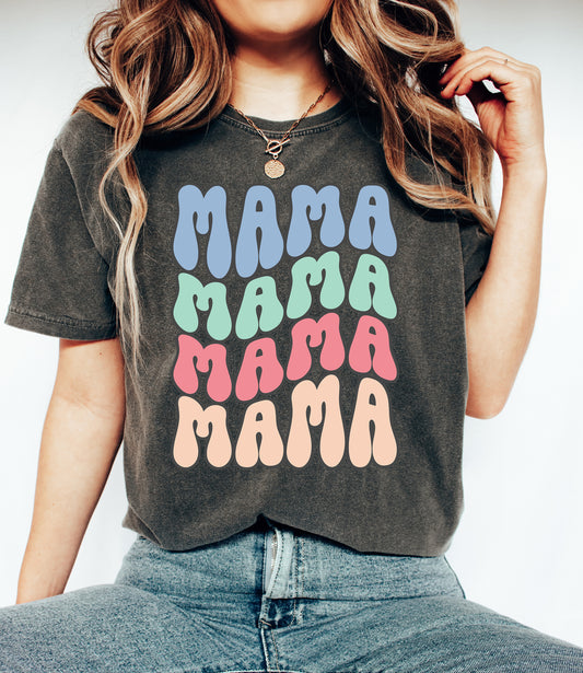 Mama Retro Wave Shirt | Comfort Colors Vintage Style Mom Shirt