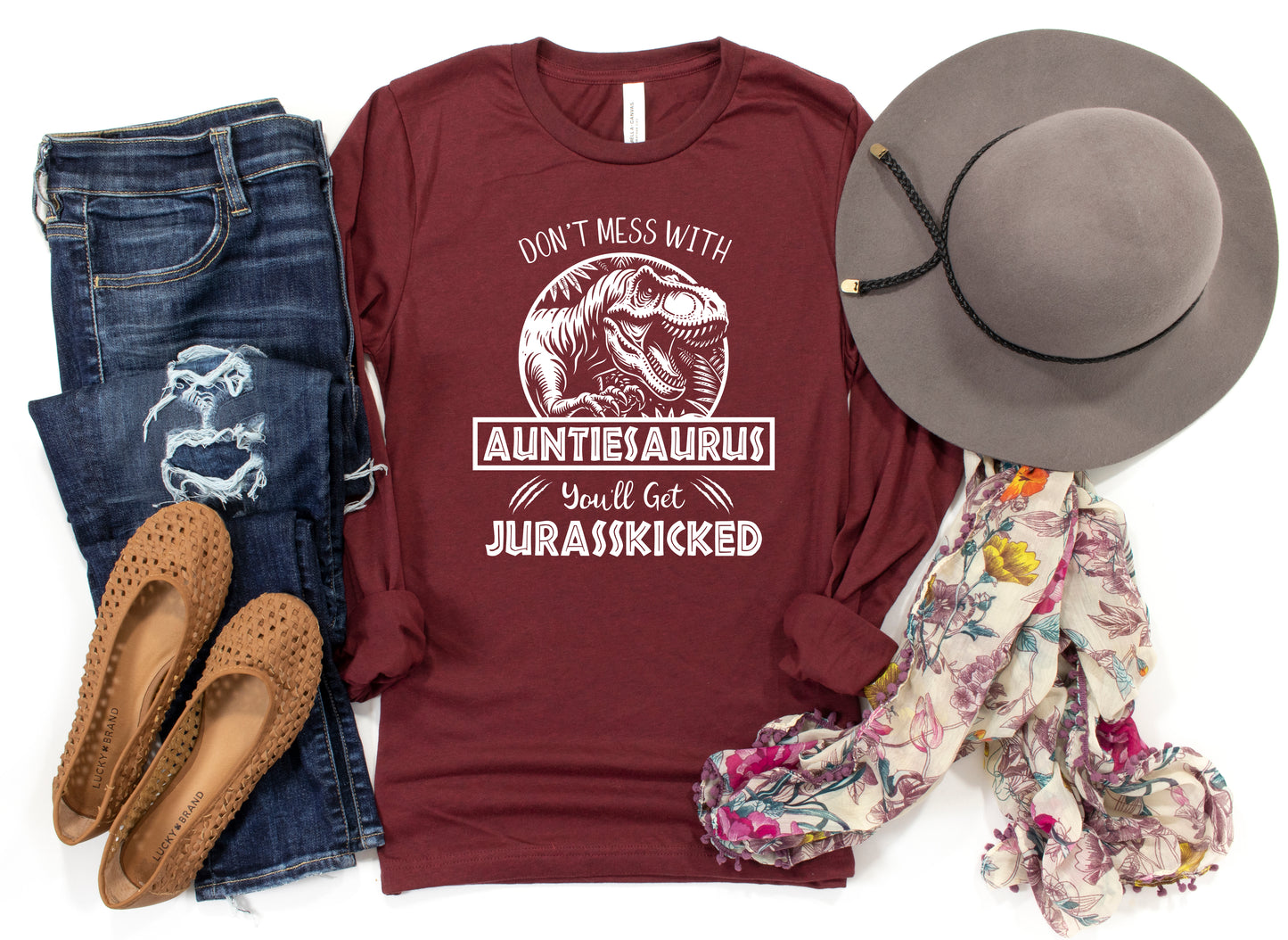 Jurassic Auntiesaurus Shirt Long Sleeve | Long Sleeve Funny Aunt Shirt