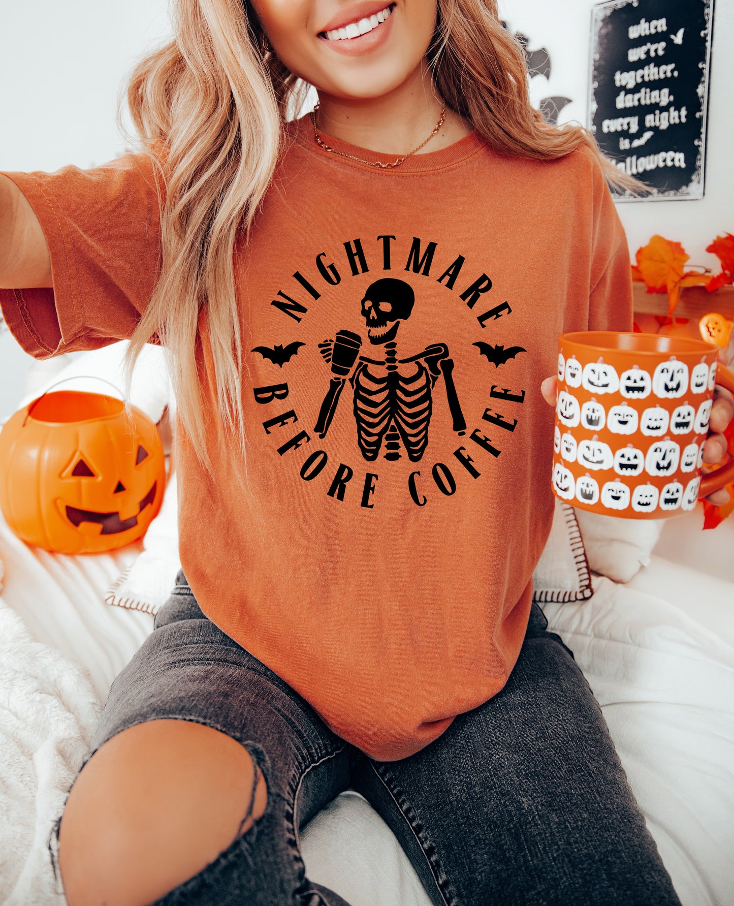Nightmare Before Coffee Vintage Style Halloween Shirt