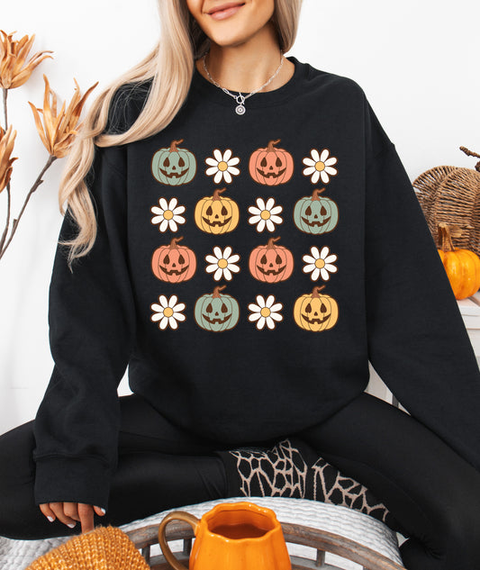 Pumpkins and Daisies Halloween Sweatshirt