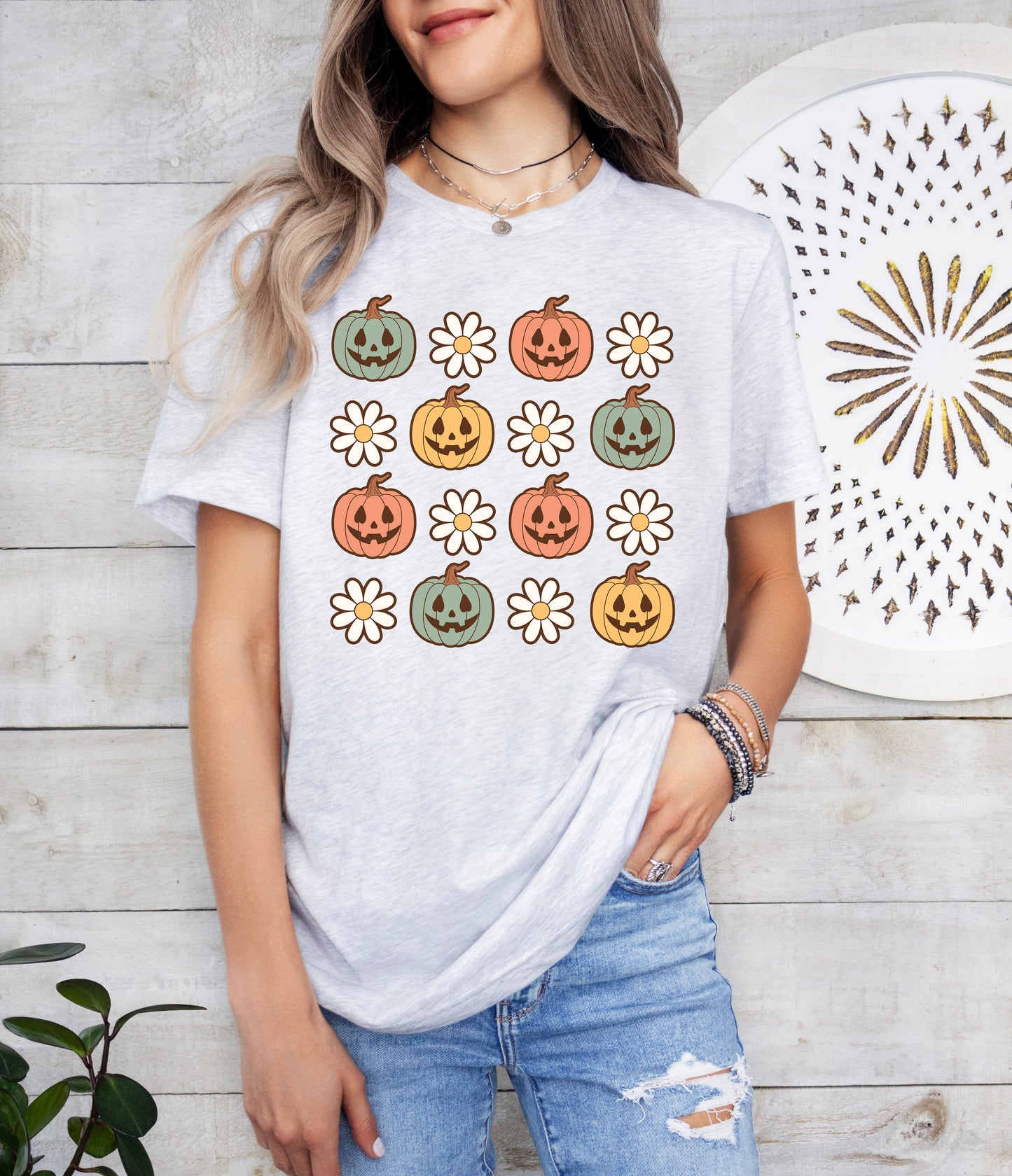 Pumpkins and Daisies Halloween Shirt | Light Garment