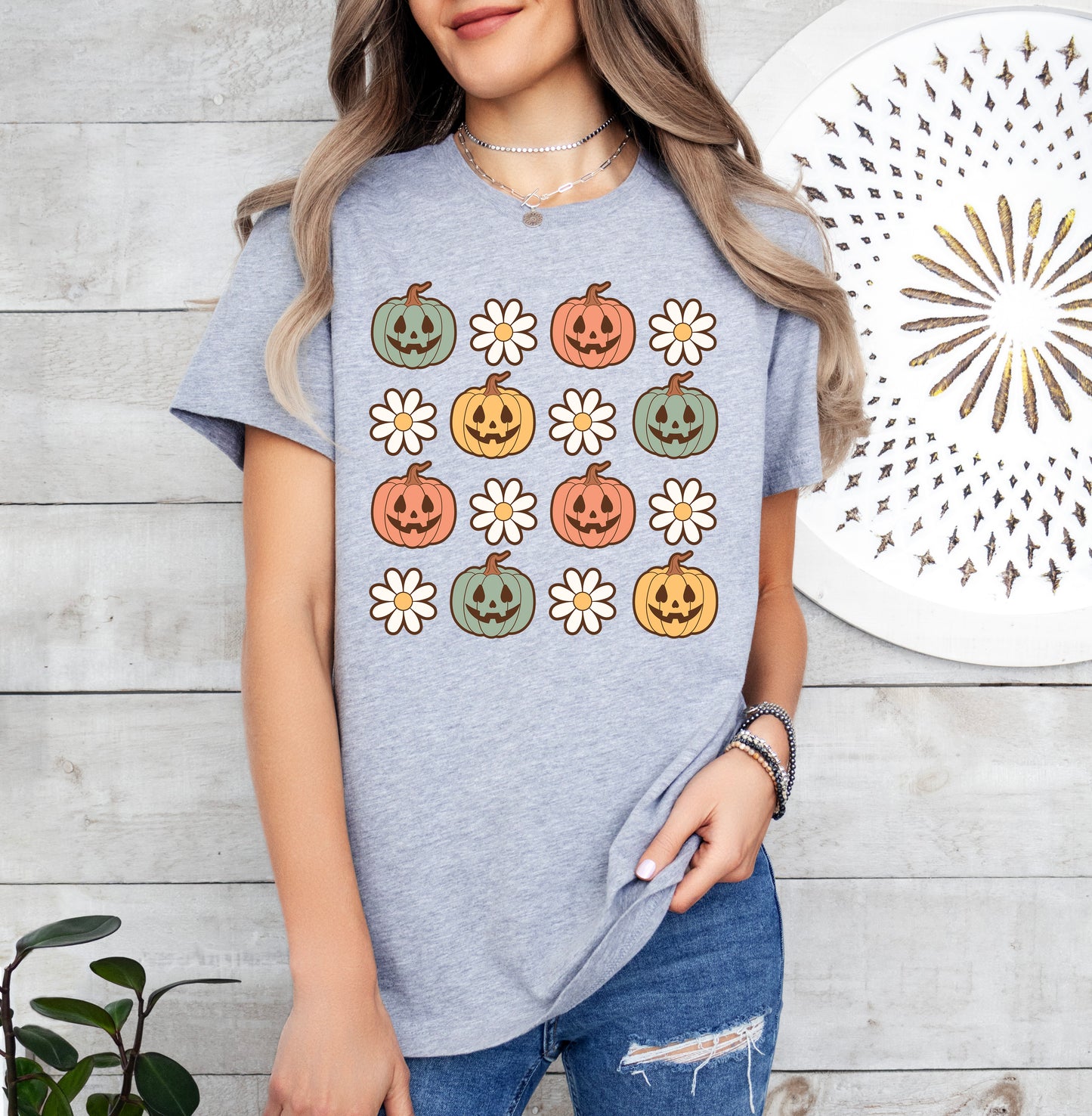 Pumpkins and Daisies Halloween Shirt | Light Garment