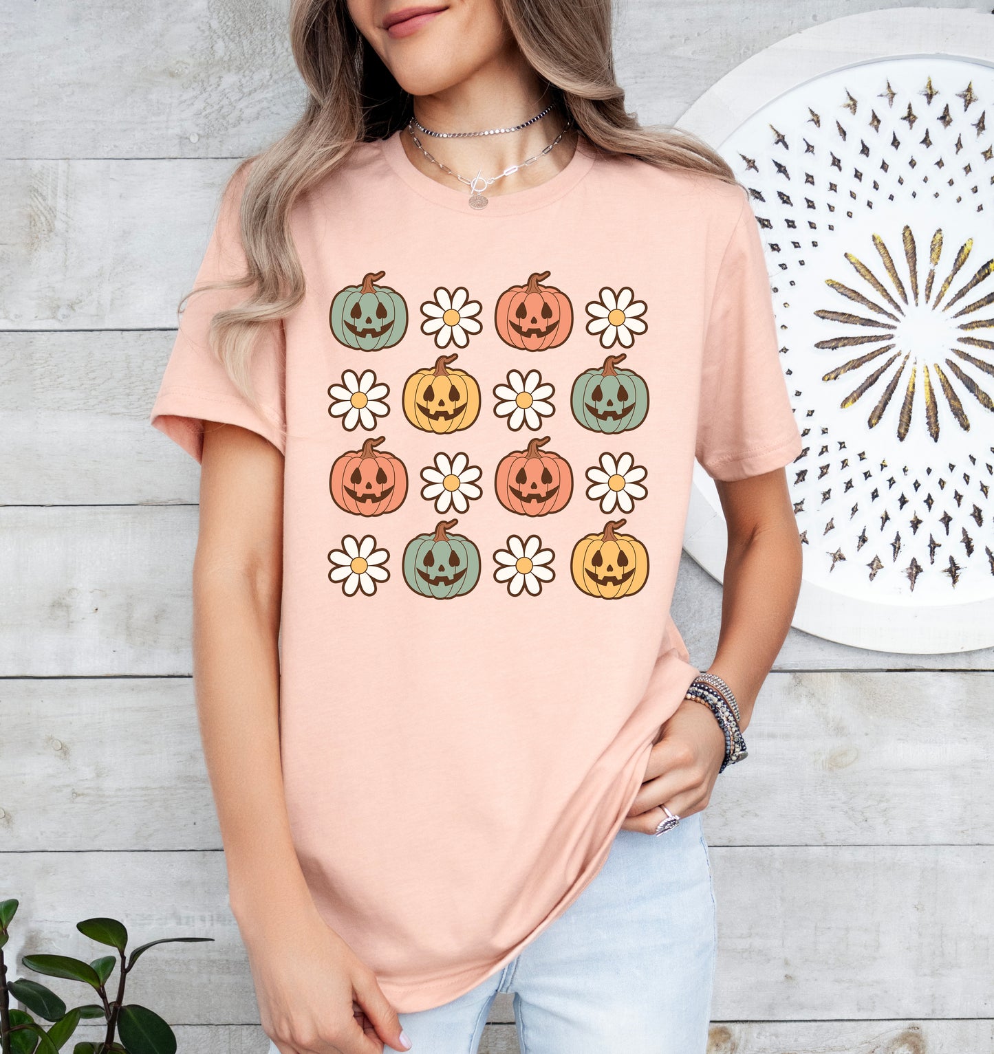 Pumpkins and Daisies Halloween Shirt | Light Garment