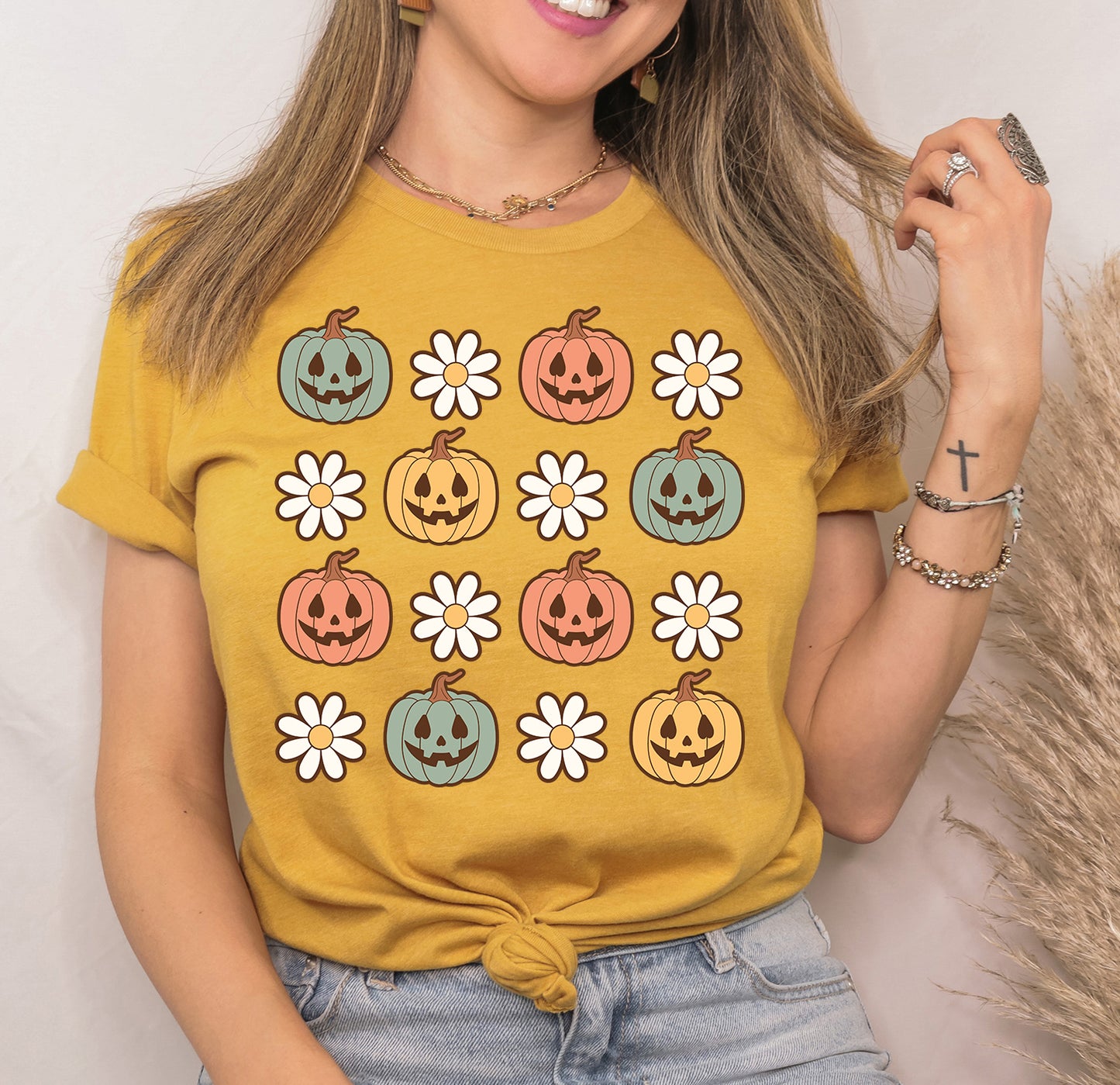 Pumpkins and Daisies Halloween Shirt | Light Garment