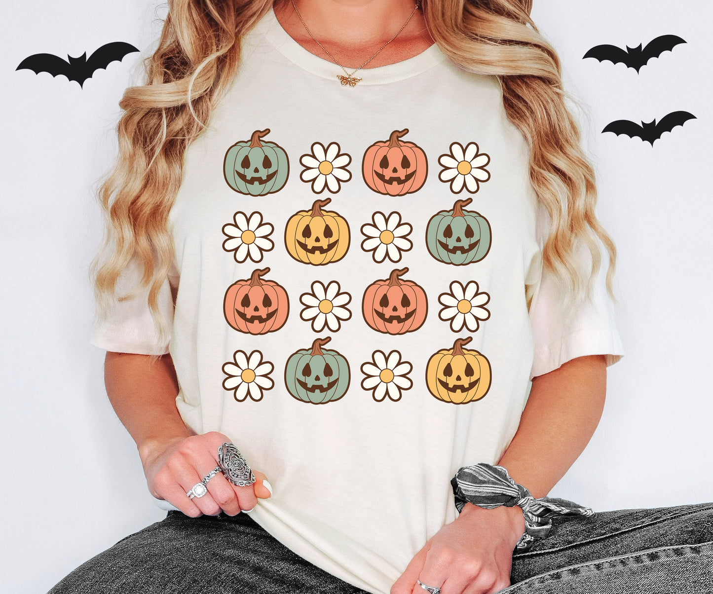 Pumpkins and Daisies Halloween Shirt | Light Garment