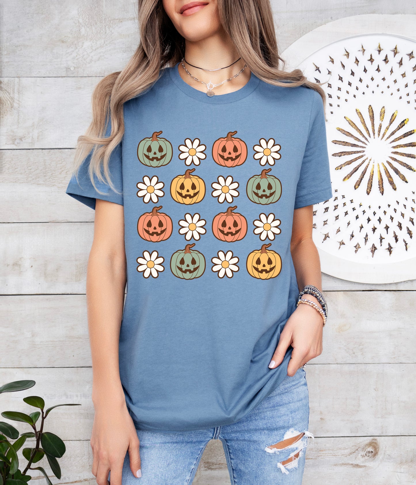 Pumpkins and Daisies Halloween Shirt | Light Garment