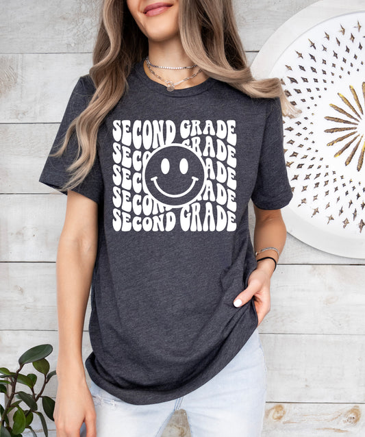 Retro Wave Second Grade Teacher Shirt