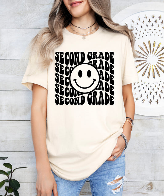Retro Wave Second Grade Teacher Shirt | Light Garment