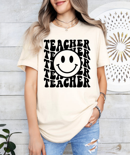 Retro Wave Teacher Shirt | Light Garment