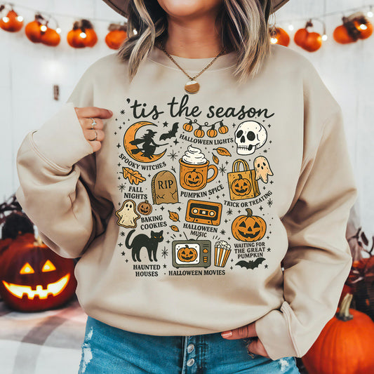 Tis The Season Vintage Style Graphic Halloween Sweatshirt